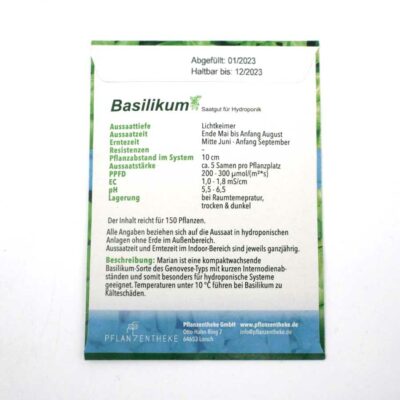 Basilikum Saatgut für Hydroponik Rückseite